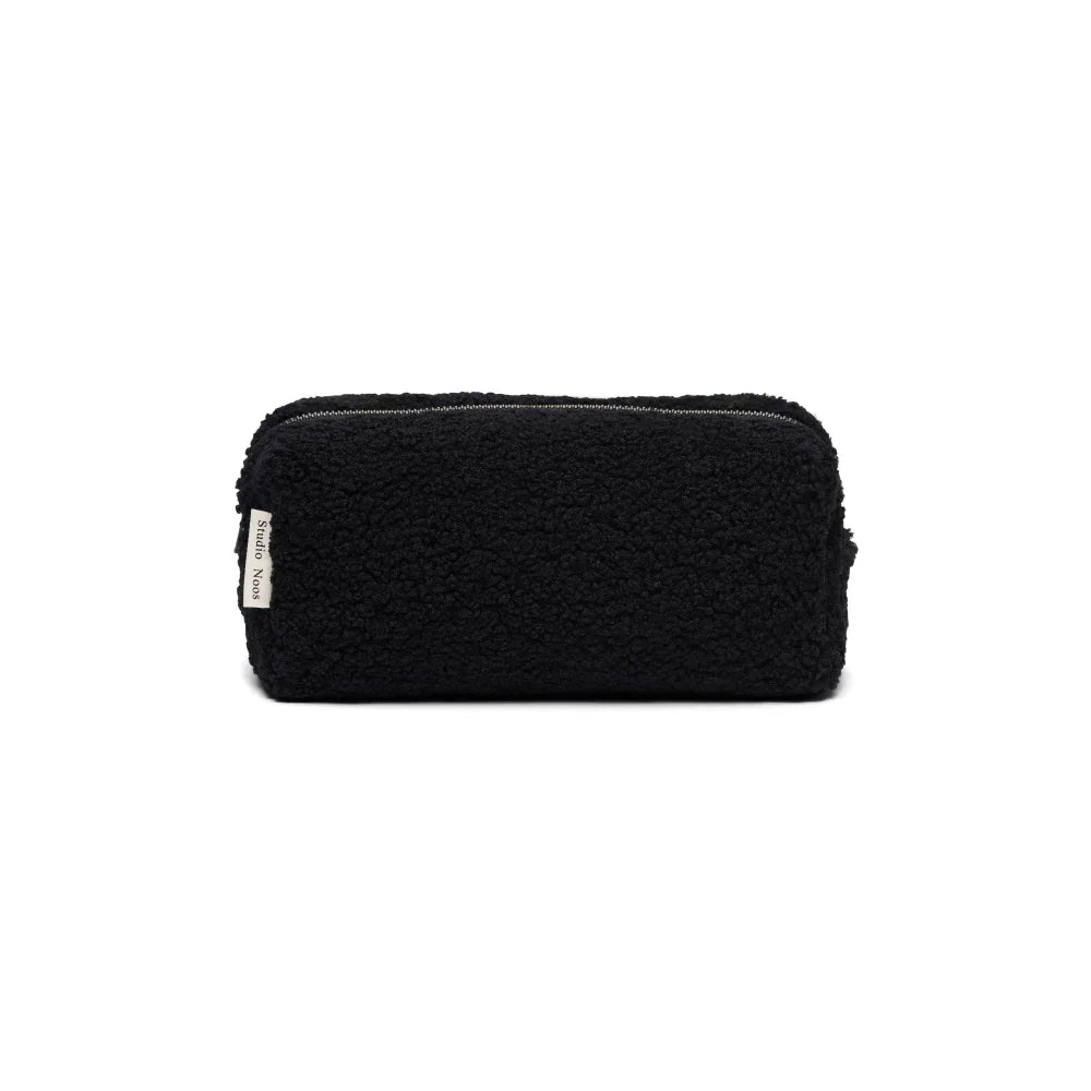 Schwarze, strukturierte Kosmetiktasche mit Reißverschluss im Teddy Chunky Necessaire