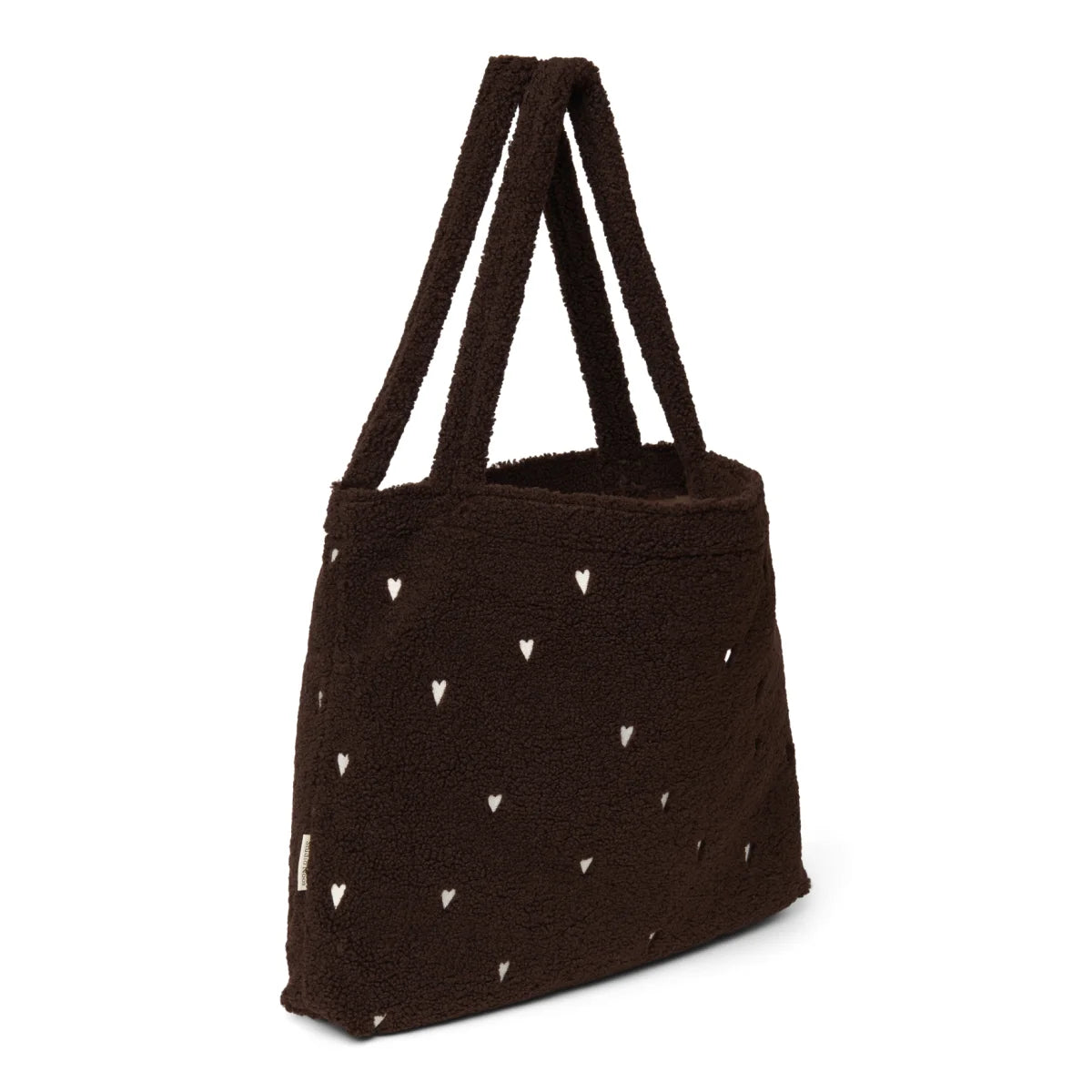 Teddy Mom Bag Chocolate Hearts aus schokobraunem Teddyfleece