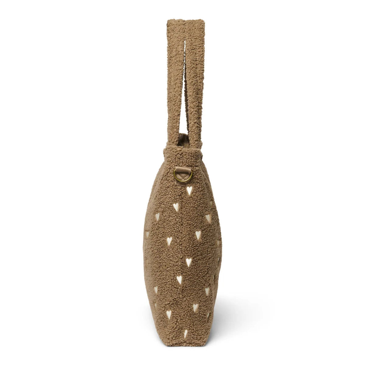 Braune Sherpa-Tasche mit Herz-Ausschnitten, Teddy Mom Wickeltasche in Braun