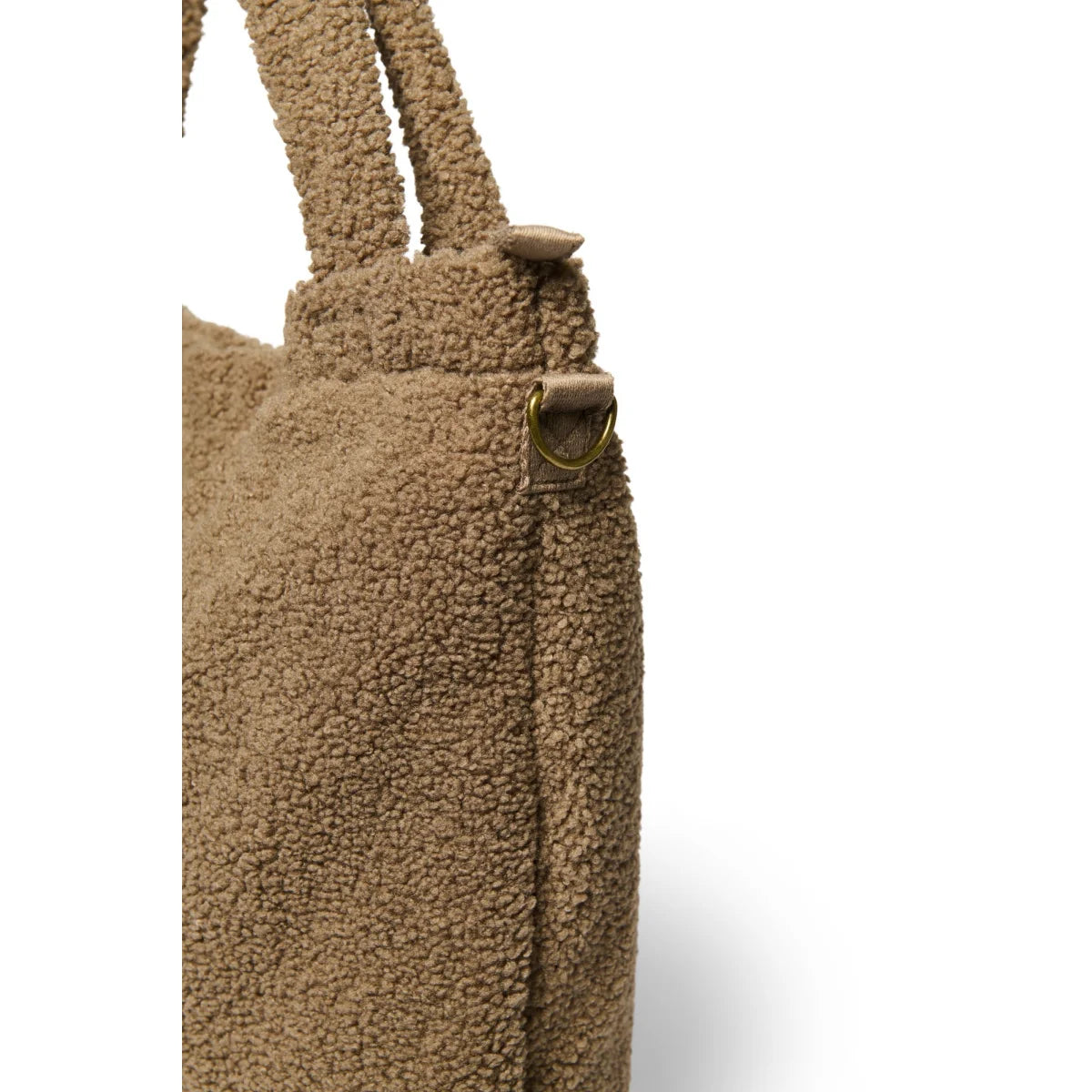 Tan Wildledertaschen mit sichtbaren Riemen, Produkt Teddy Mom Wickeltasche in Braun