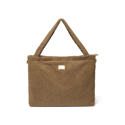 Braune Teddy-Fleece-Tote-Tasche mit rechteckiger Form und Obergriff