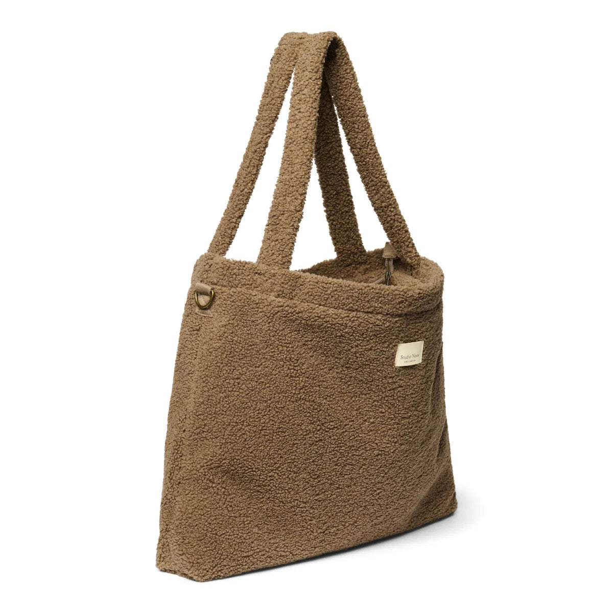 Braune Frottee-Tasche mit zwei Griffen, Teddy Mom Wickeltasche im Bild
