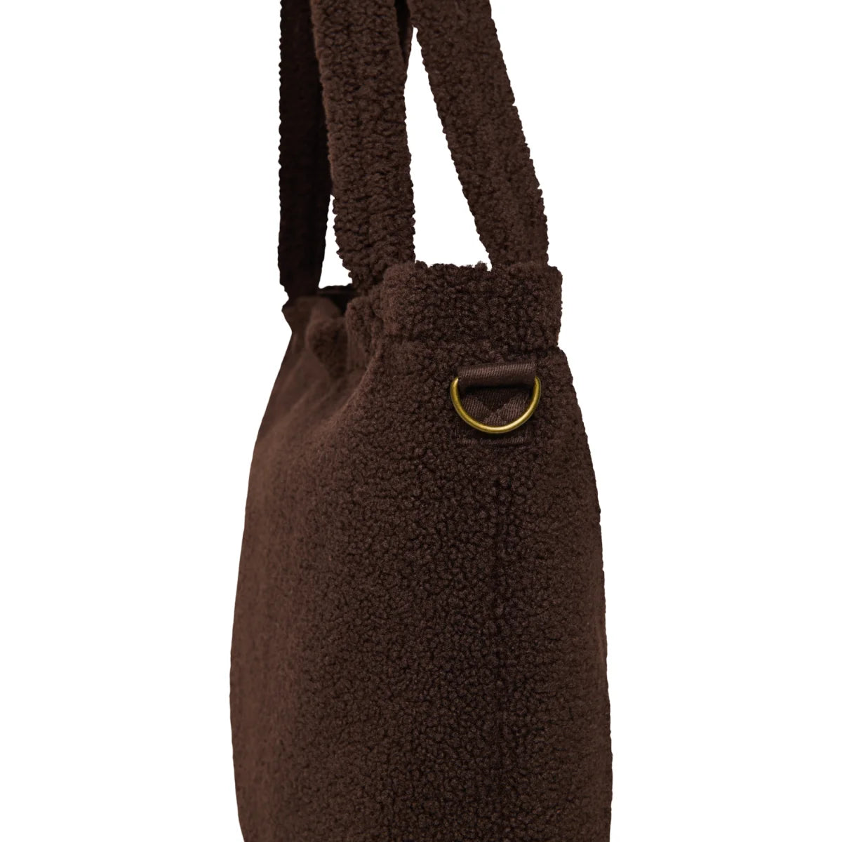 Teddy Wickeltasche Chocolate am Kinderwagen befestigt