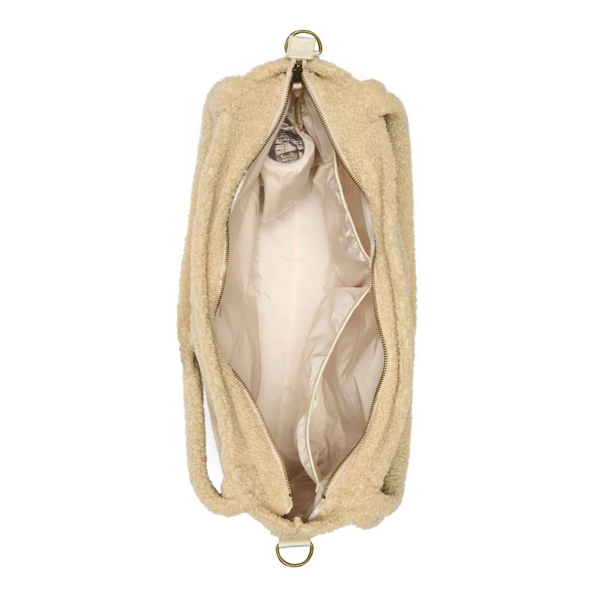 Offene beige Kunstpelz-Tasche im Teddy Mom Wickeltasche-Design mit Ecru-Herzen