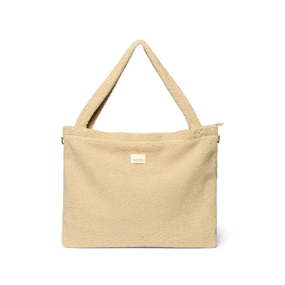 Beige Tragetasche mit Griffen, Teddy Mom Wickeltasche in Ecru