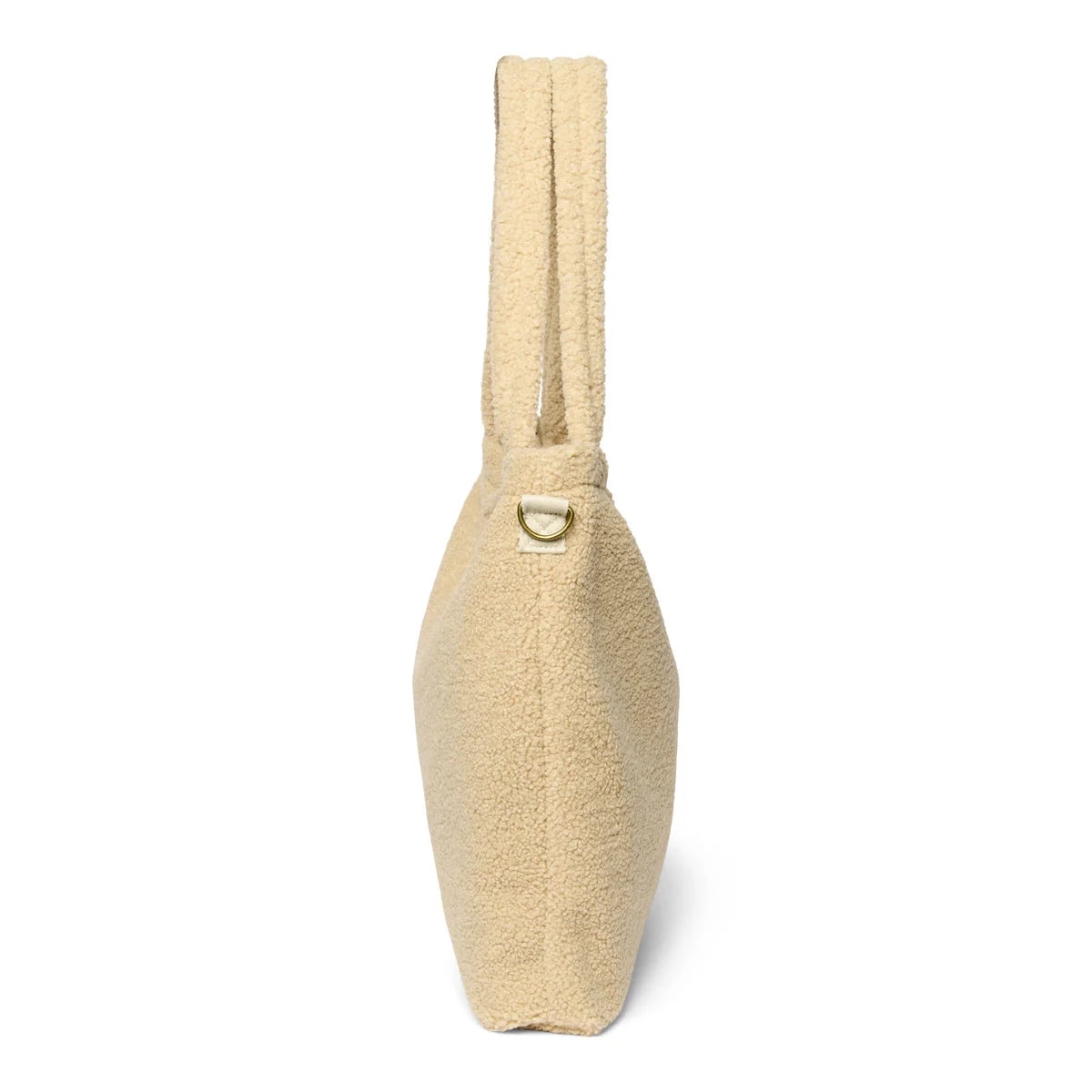 Beige Teddy Mom Diaper Bag in Ecru with D-ring attachment and vertical handle