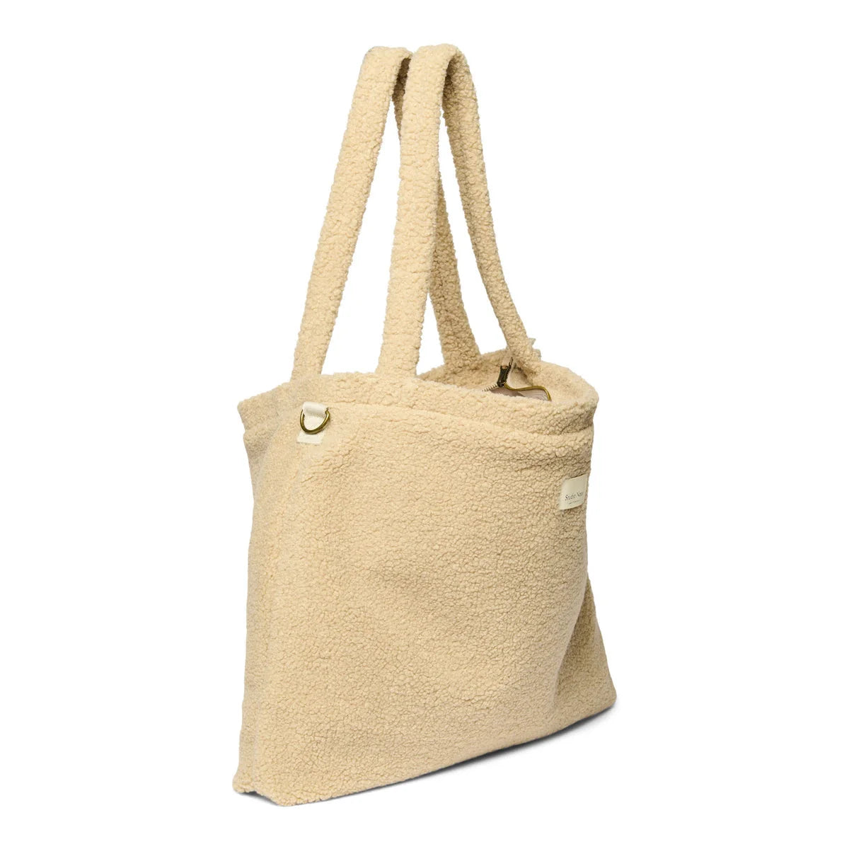 Beige Fleece Tote Bag mit doppelten Schulterriemen des Teddy Mom Wickelrucksacks