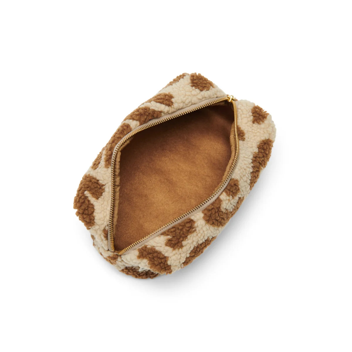 Offene Make-up-Tasche mit braun-beigem Leopardenmuster, Teddy Necessaire Ecru Leopard