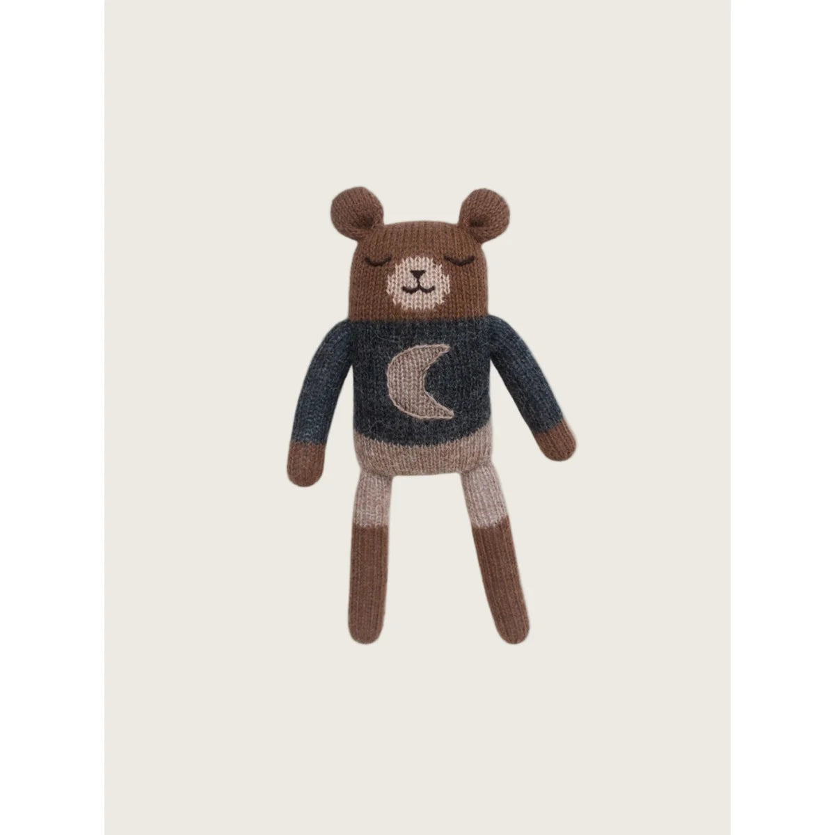 Gestrickter brauner Bären-Teddy Midnight mit grauem Mond-Pulli