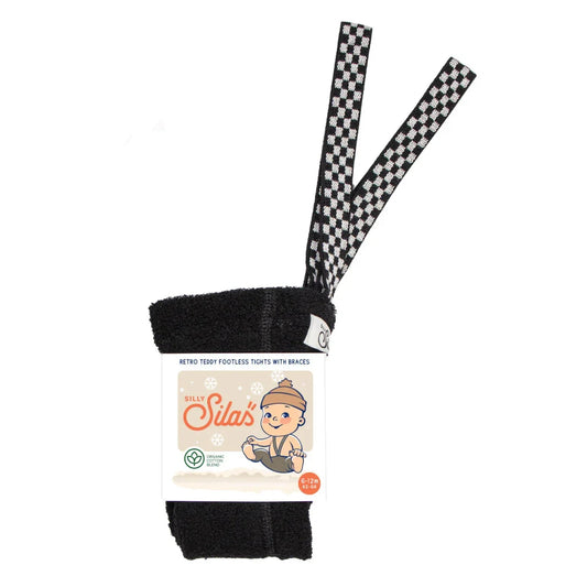 Silly Silas Teddy Warmy Footless Strumpfhose mit Träger in Black Checked