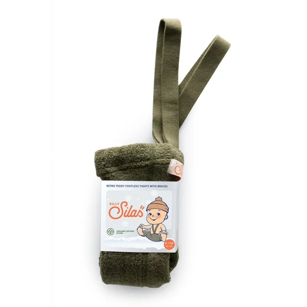 Olivegrüne Strumpfhosen für Kinder mit Cartoon-Label von Teddy Warmy