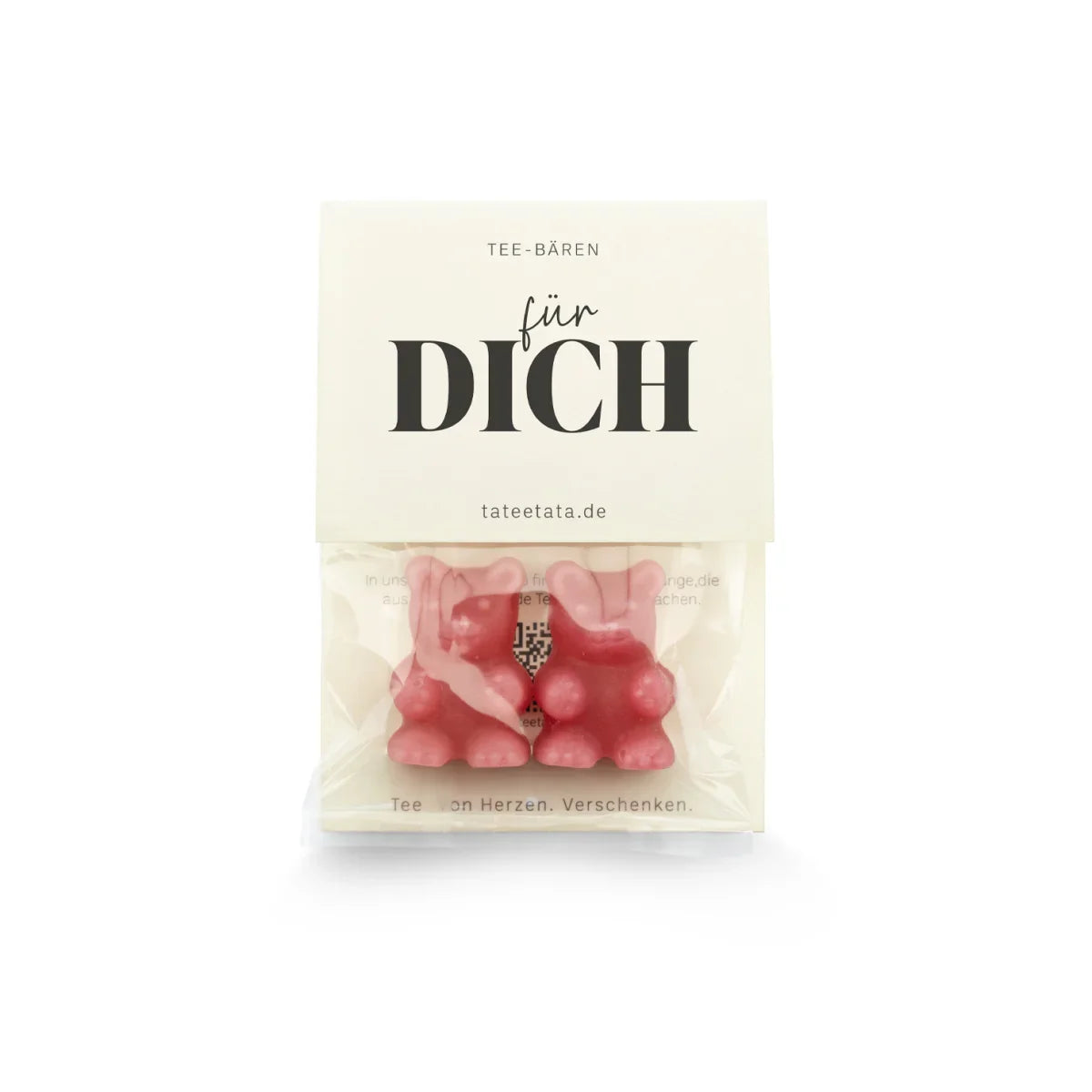 Rosa Bären-Tees in Klarsichtverpackung mit Etikett, Tee Bären für Dich 2 Stk