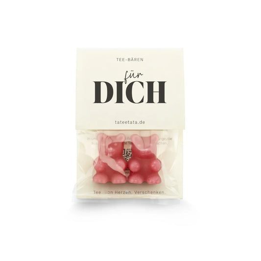 Rosa Bären-Tees in Klarsichtverpackung mit Etikett, Tee Bären für Dich 2 Stk