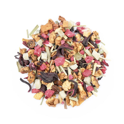 Bunte Mischung aus getrocknetem Hibiskus, Zitronengras und Fruchtstücken in Klitzekleine Kleinigkeit Tee, 15g