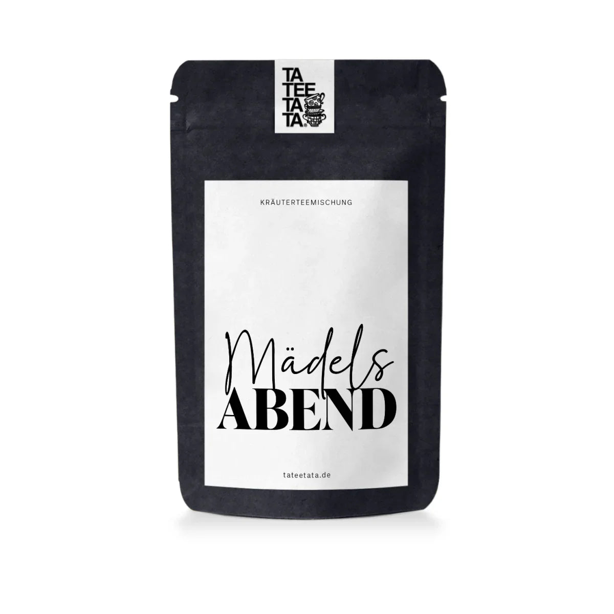Schwarzer wiederverschließbarer Beutel mit Mädelsabend Kräutertee von Tateeta, 35g