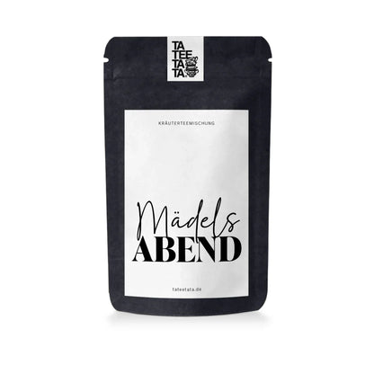 Schwarzer wiederverschließbarer Beutel mit Mädelsabend Kräutertee von Tateeta, 35g