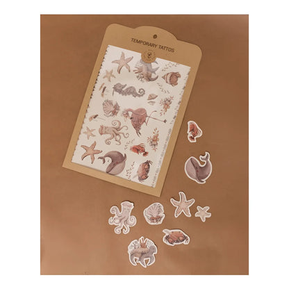Bogen mit temporären Kindertattoos von Flamingo mit Meerestieren und marinem Leben