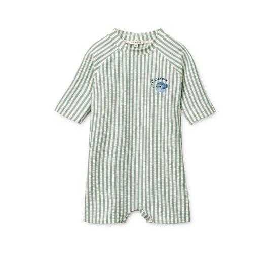 Thor Seersucker Baby Bade-Einteiler Peppermint Sandy grün-weiss gestreift