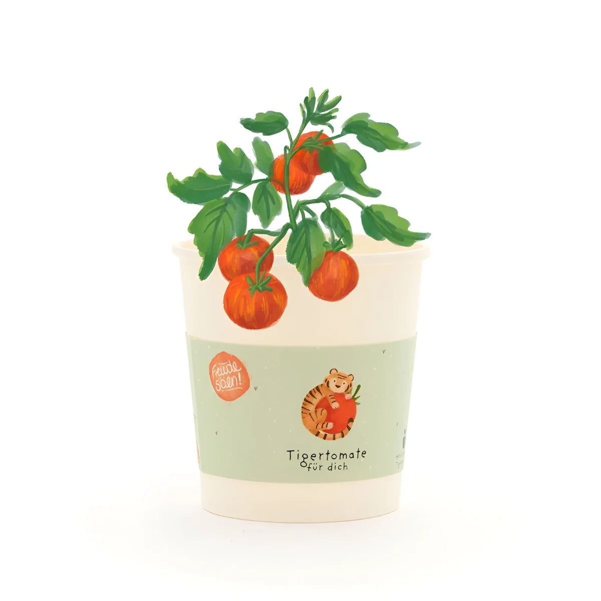 Charmanter Tigertomate Becher mit grünem Band und Tomaten-Tiger-Motiv
