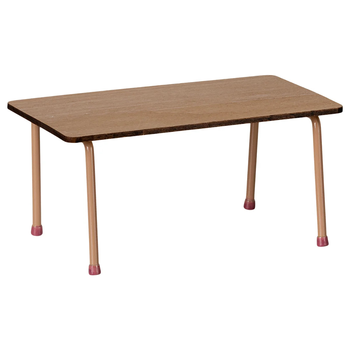 Rechteckiger Holztisch Maus mit hellbraunen Beinen und rosa Schutzkappen