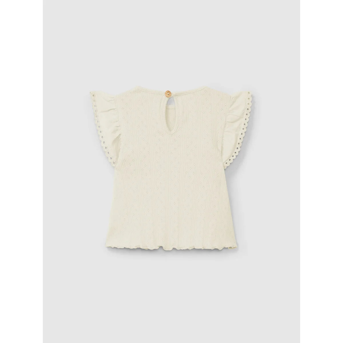 Cremefarbener Stricktop mit Rüschenärmeln und englischer Stickerei, Natur