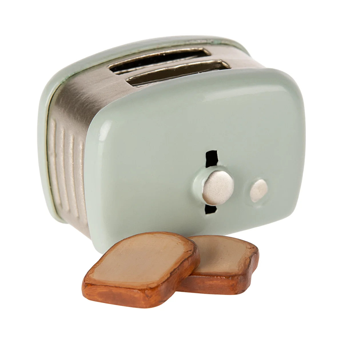 Mintgrüner mini-toaster toster maus mit zwei schlitzen und silbernen akzenten ideal für ökologische baby- & kinderprodukte