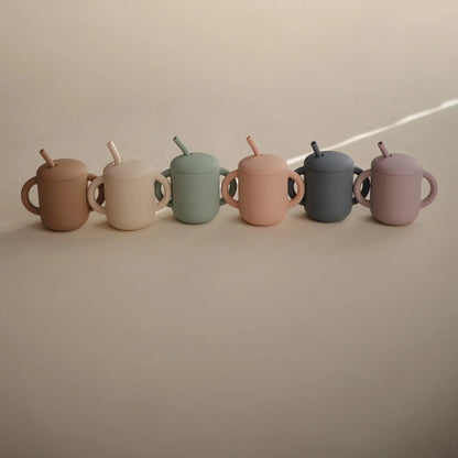 Bunte Silikonschnabeltassen-Reihe für Kinder Training Cup + Straw Silikon
