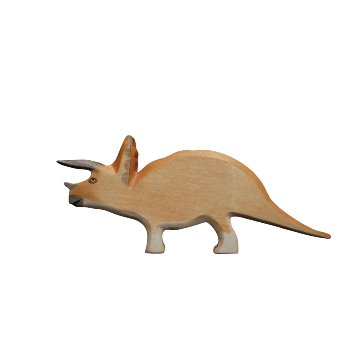 Holz-Triceratops Spielzeug mit Hörnern und Halskrause in Beige