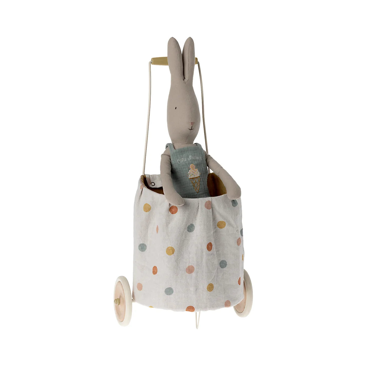 Gestopftes Kaninchen im gepunkteten Kinderwagen Trolley | Multi dots yellow