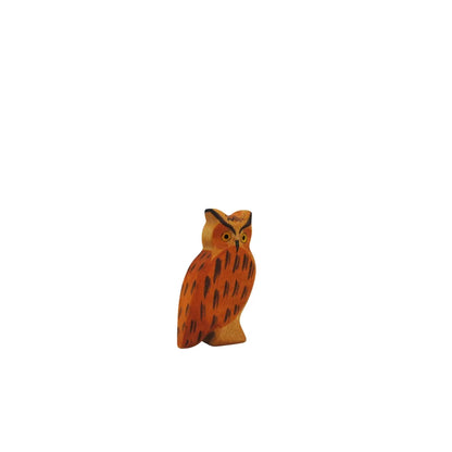 Holz-Eulenfigur mit orangebraunen Markierungen für das Produkt Uhu