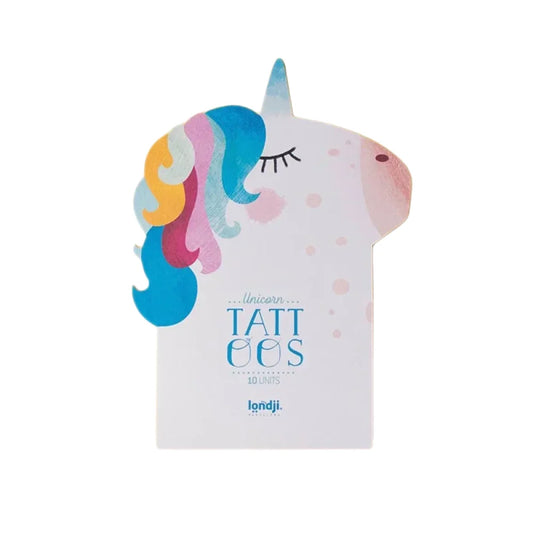 Bunte Einhorn-förmige temporäre Tätowierung mit Regenbogenmähne und geschlossenem Auge