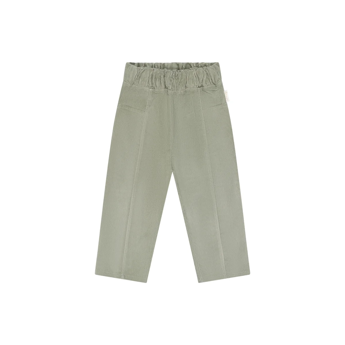 Sage grüne, weite kurze Cordhose mit elastischem Bund und Frontfalten, Unisex