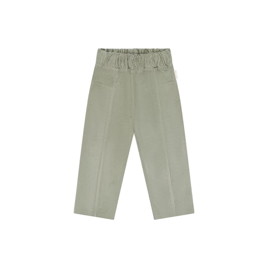 Sage grüne, weite kurze Cordhose mit elastischem Bund und Frontfalten, Unisex