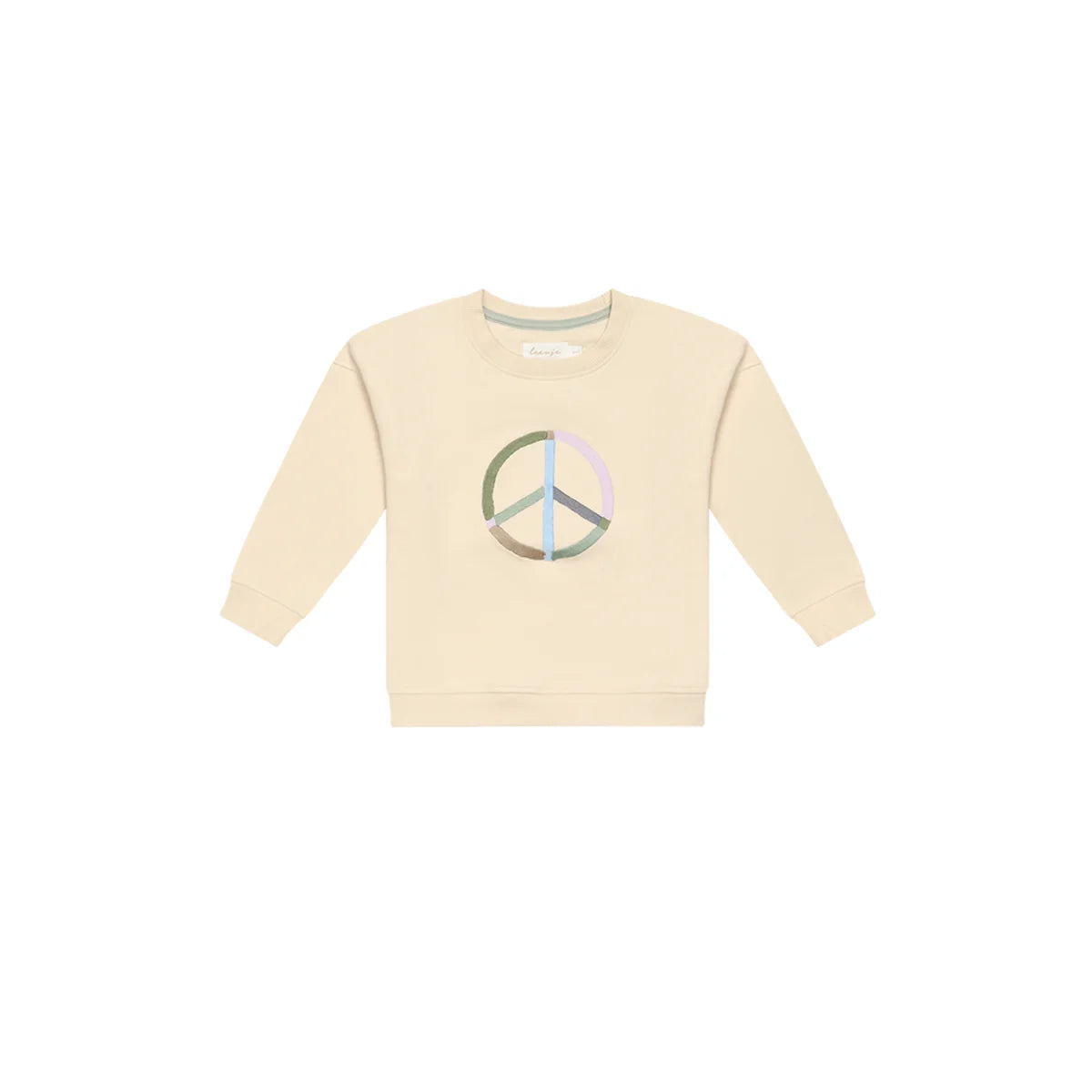 Creamfarbener Unisex Oversized Kapuzenpullover mit holographischem Peace-Zeichen