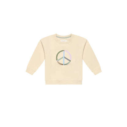 Creamfarbener Unisex Oversized Kapuzenpullover mit holographischem Peace-Zeichen