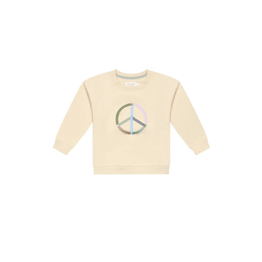 Creamfarbener Unisex Oversized Kapuzenpullover mit holographischem Peace-Zeichen