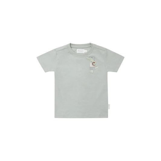 Weiches graues Unisex-Kinder-T-Shirt mit gesticktem Krokodil und Kreis auf der Brust