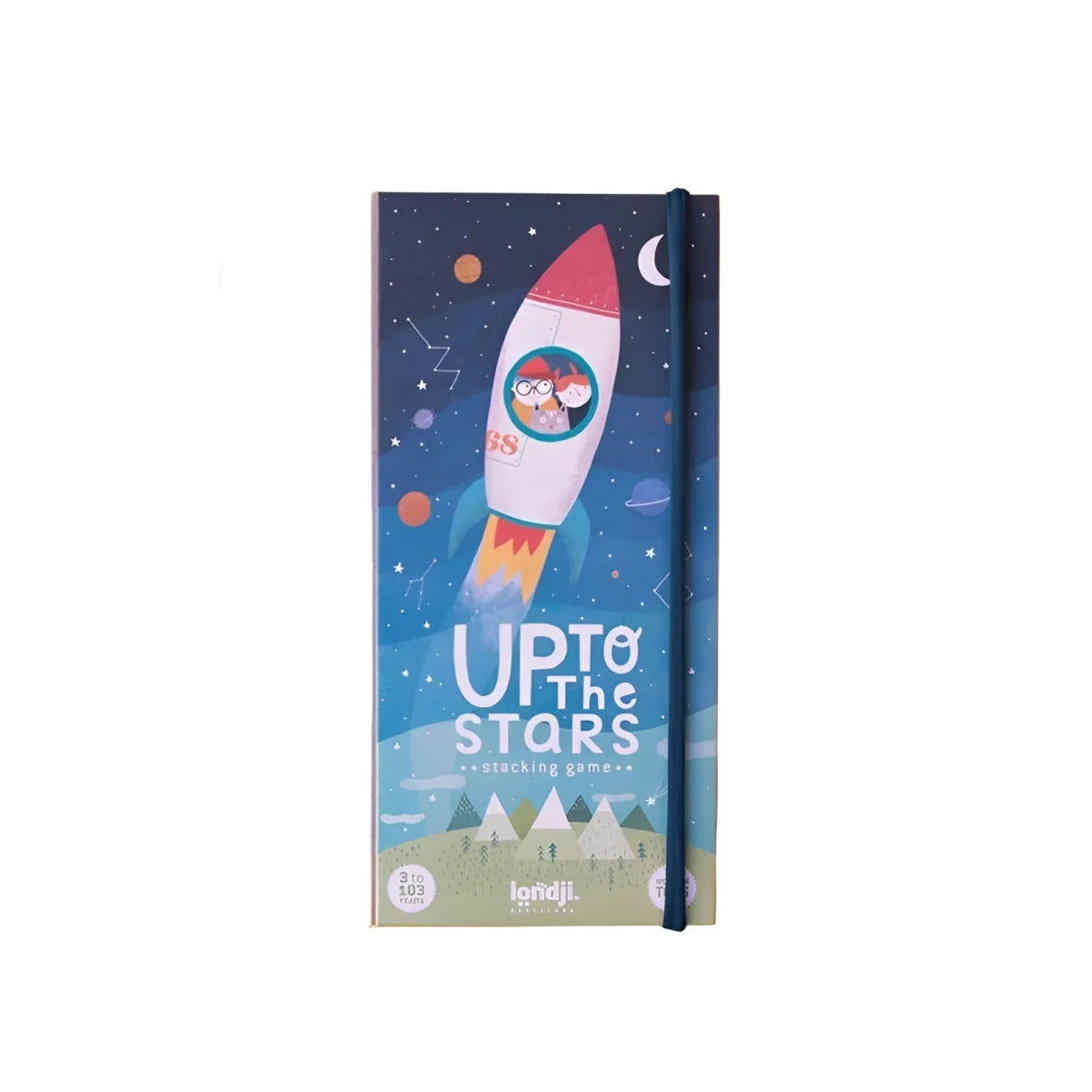 Vertikales Rechteck-Box für Londji Up to the Stars Stapelspiel mit Raketenmotiv