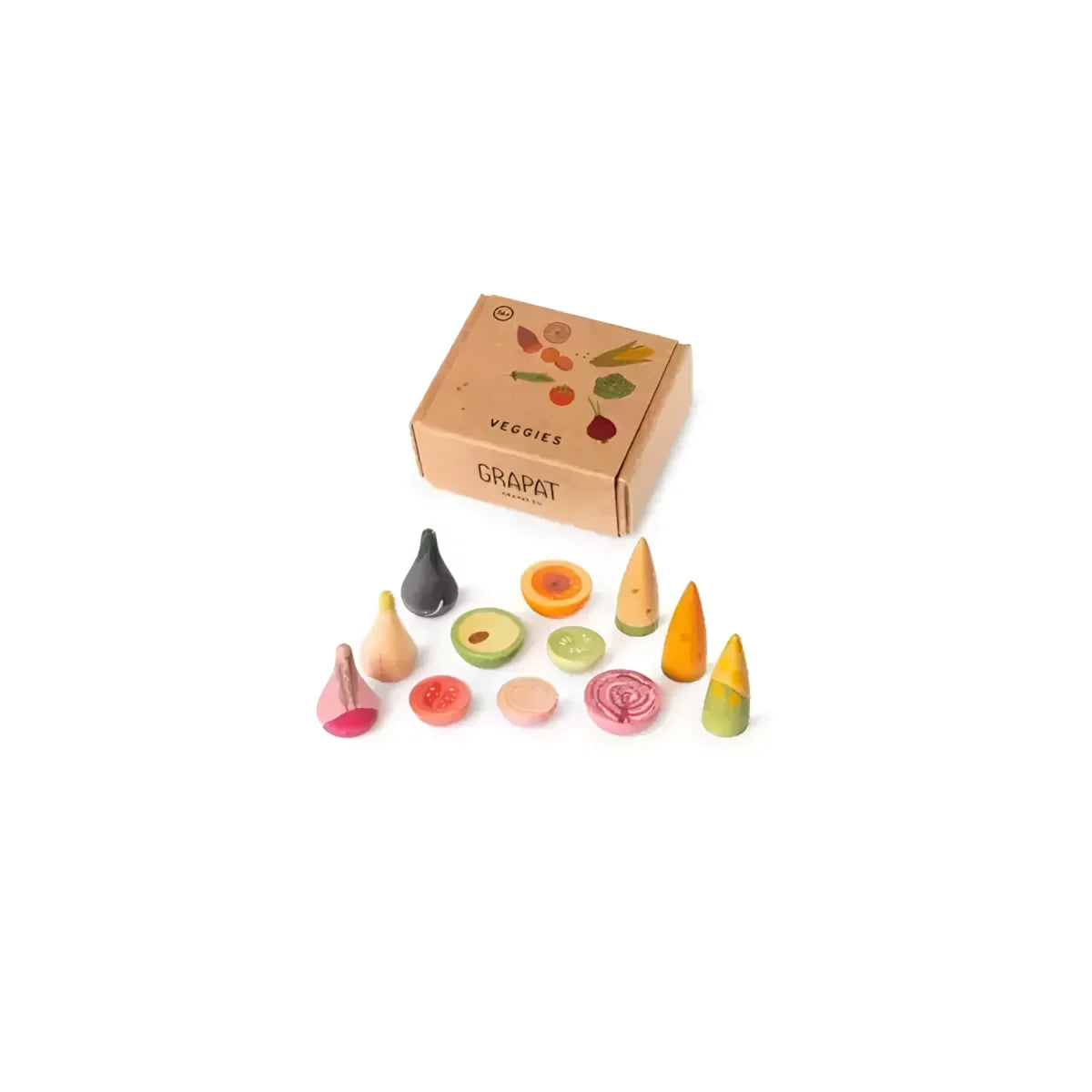Set bunter handbemalter Gemüsespielfiguren aus Holz: Veggies