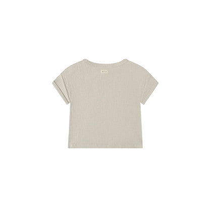 Beige Waffle Boxy T-shirt aus strukturiertem Knitstoff mit kurzen Ärmeln