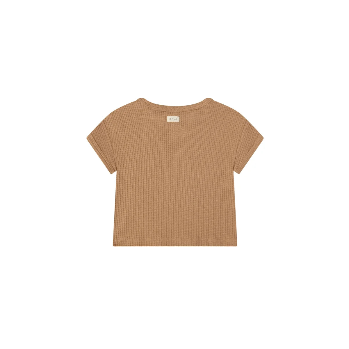 Tan ribbed crop top with short sleeves from Waffle Boxy T-shirt Claypot