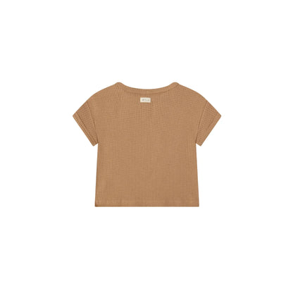Tan ribbed crop top with short sleeves from Waffle Boxy T-shirt Claypot