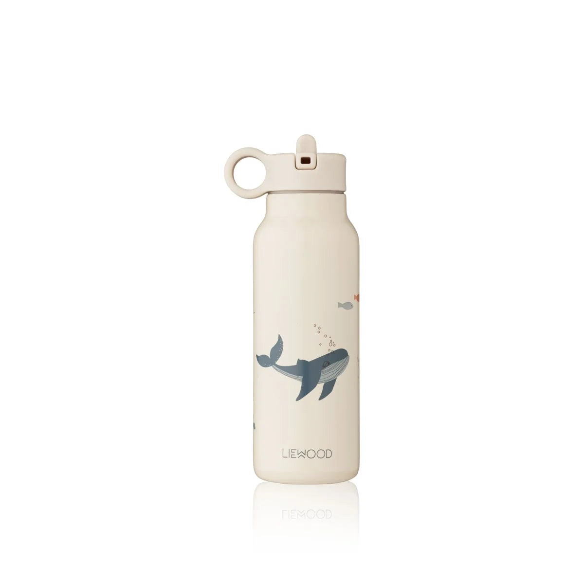 Cremefarbene Wasserflasche mit Walfischdesign, 350 ml, Wasserflasche Falk