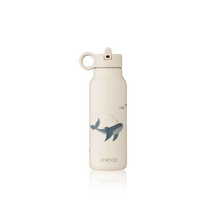 Cremefarbene Wasserflasche mit Walfischdesign, 350 ml, Wasserflasche Falk