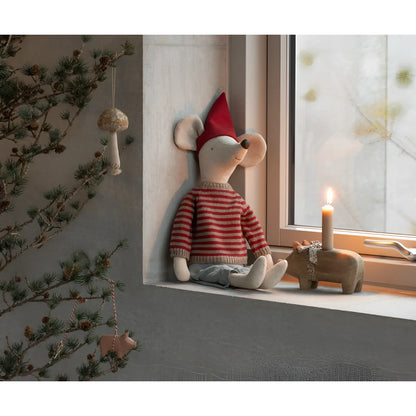 Gestickte Mausspielzeug mit rotem Hut und gestreifter Sweater für Weihnachtsmaus Maxi