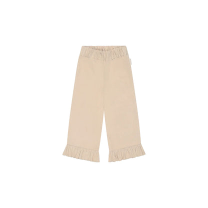 Leevje Weite Cordhose mit Rüschensaum in Cappuccino