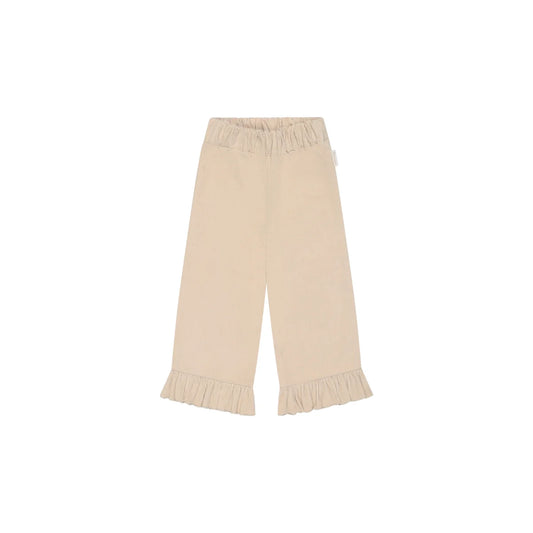 Leevje Weite Cordhose mit Rüschensaum in Cappuccino