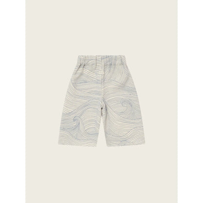 Weiße Culottes mit blauer Wellenmuster und elastischem Bund für elegante Strandkleidung