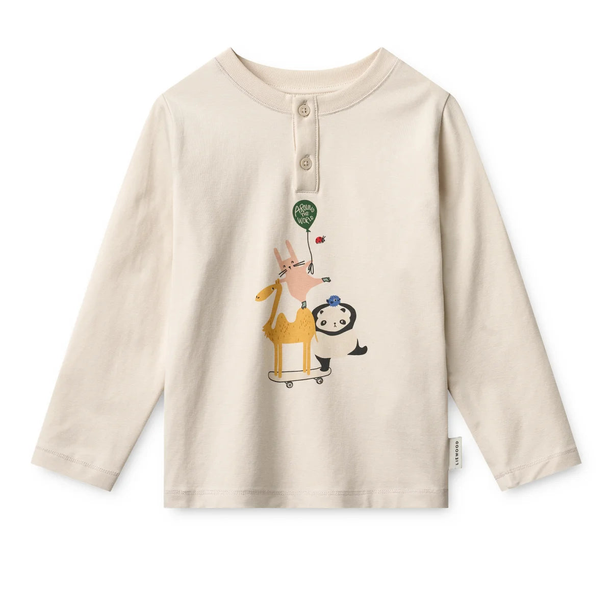 Off-White langärmliges Henley-Shirt mit verspieltem Tier-Design, Teil des Wilhelm Pyjamas-Sets