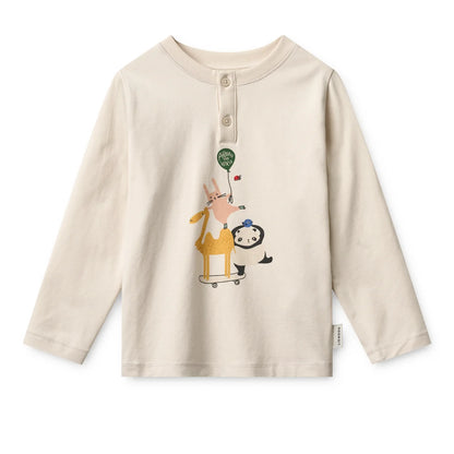 Off-White langärmliges Henley-Shirt mit verspieltem Tier-Design, Teil des Wilhelm Pyjamas-Sets